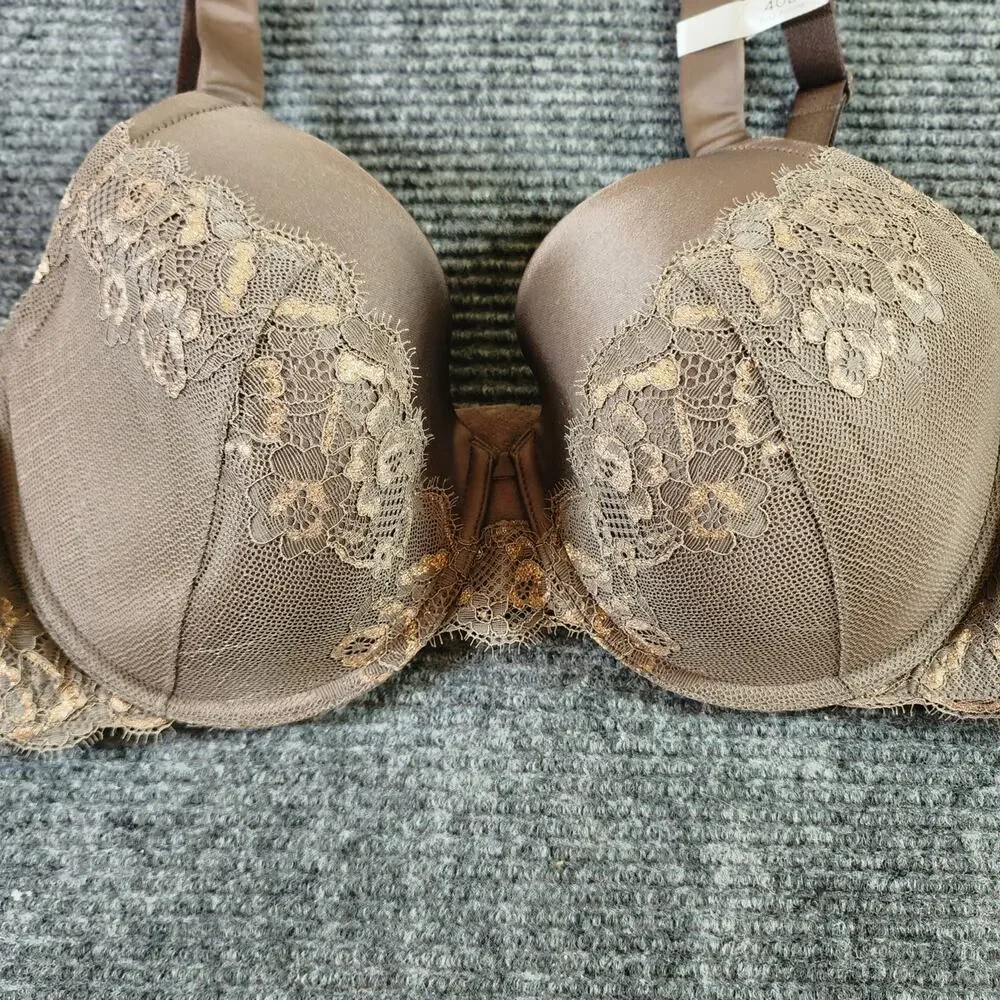 Ambrielle Women's 40D Lightly Lined Full Figure Underwire Iron Grey Lace Bra